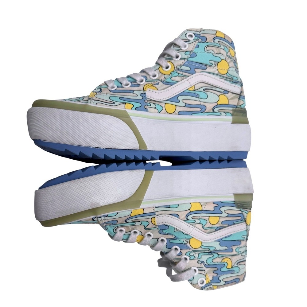 Vans Sk8-Hi Stacked Shoes Women 8 Blue Swirl Excellent Platform High Top Sneaker